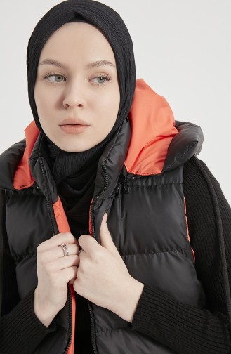 Lange Pufferweste mit Reißverschluss 8005-04 Schwarz-Orange 8005-04
