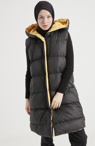 Hooded Puffer Coat 8004-03 Black Yellow 8004-03