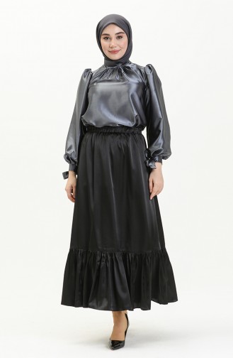 Shirred Satin Skirt 85068-01 Black 85068-01