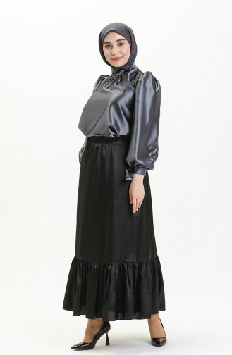 Shirred Satin Skirt 85068-01 Black 85068-01