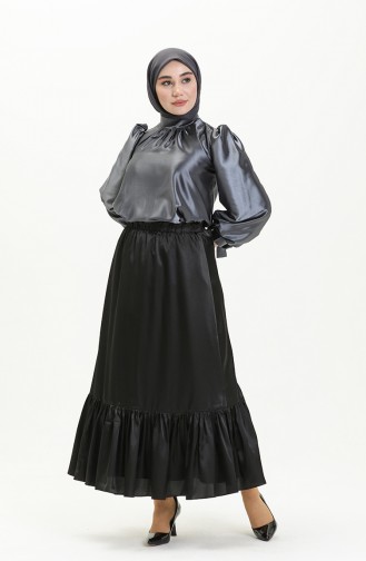 Shirred Satin Skirt 85068-01 Black 85068-01