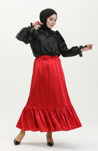 Shirred Satin Skirt 85068-02 Clare Red 85068-02