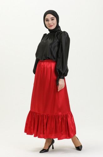 Shirred Satin Skirt 85068-02 Clare Red 85068-02