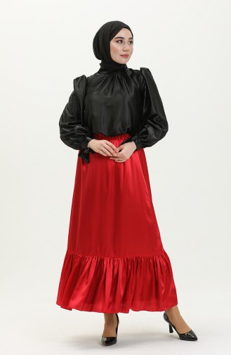 Shirred Satin Skirt 85068-02 Clare Red 85068-02