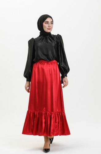 Shirred Satin Skirt 85068-02 Clare Red 85068-02