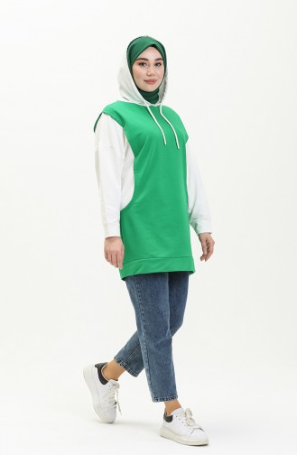 İki İplik Kapüşonlu Sweatshirt 55718-02 Zümrüt Yeşili