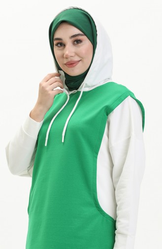 İki İplik Kapüşonlu Sweatshirt 55718-02 Zümrüt Yeşili