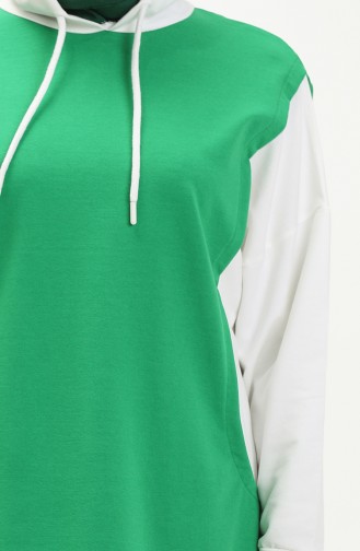İki İplik Kapüşonlu Sweatshirt 55718-02 Zümrüt Yeşili