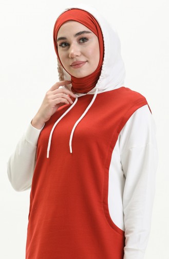 İki İplik Kapüşonlu Sweatshirt 55718-04 Kiremit