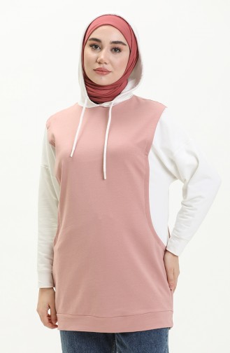 İki İplik Kapüşonlu Sweatshirt 55718-05 Pudra