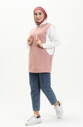 İki İplik Kapüşonlu Sweatshirt 55718-05 Pudra