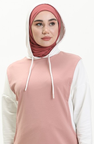 İki İplik Kapüşonlu Sweatshirt 55718-05 Pudra