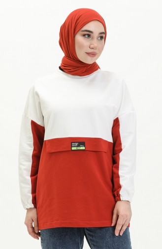 Color Block Sweatshirt 55721-01 White Brick Red 55721-01