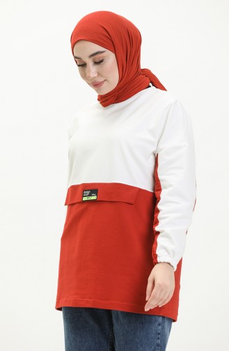 Color Block Sweatshirt 55721-01 White Brick Red 55721-01