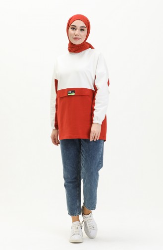 Color Block Sweatshirt 55721-01 White Brick Red 55721-01