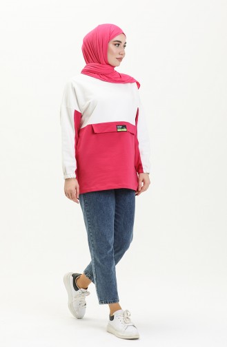 Color Block Sweatshirt 55721-02 White Fuchsia 55721-02