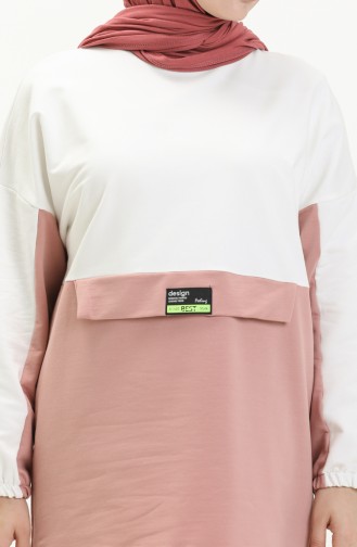 İki İplik Renk Bloklu Sweatshirt 55721-03 Beyaz Pudra