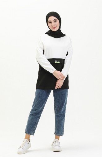 Color Block Sweatshirt 55721-04 White Black 55721-04