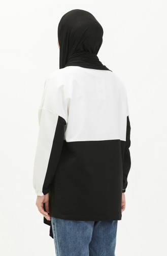 İki İplik Renk Bloklu Sweatshirt 55721-04 Beyaz Siyah