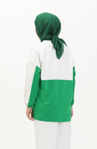 Zweifädiges Sweatshirt mit Farbblock 55721-05 Weiß-Smaragdgrün 55721-05