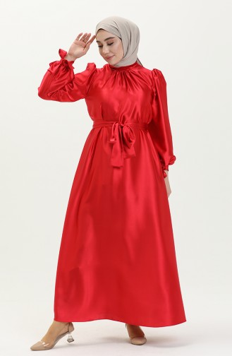 Satin Belted Dress 80153-01 Red 80153-01