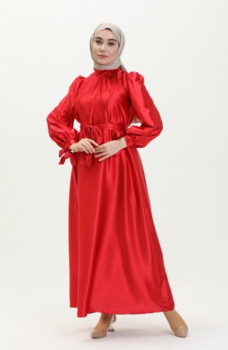 Satin Belted Dress 80153-01 Red 80153-01