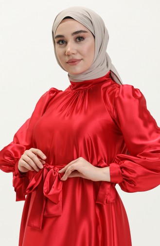 Satin Belted Dress 80153-01 Red 80153-01