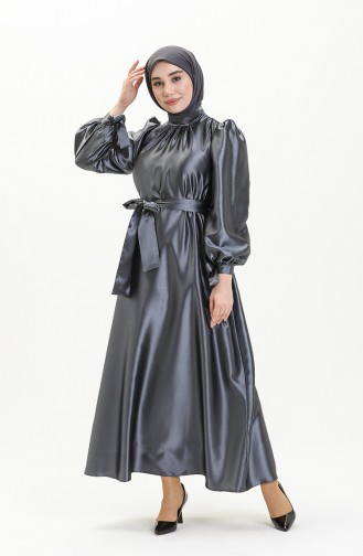 Kleid mit Satin-Gürtel 80153-02 Rauchgrau 80153-02