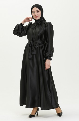 Kleid mit Satin-Gürtel 80153-03 Schwarz 80153-03