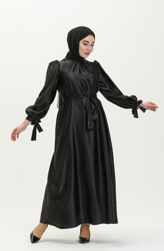 Robe Plissée en Satin 80153-03 Noir 80153-03