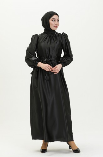 Robe Plissée en Satin 80153-03 Noir 80153-03