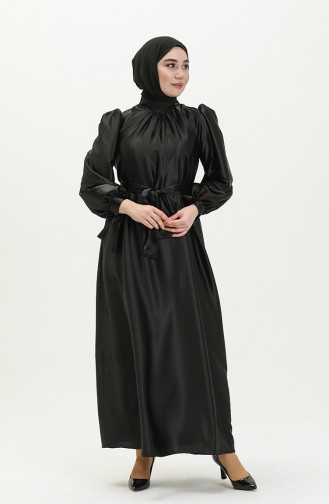 Kleid mit Satin-Gürtel 80153-03 Schwarz 80153-03