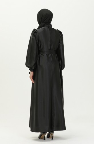Robe Plissée en Satin 80153-03 Noir 80153-03
