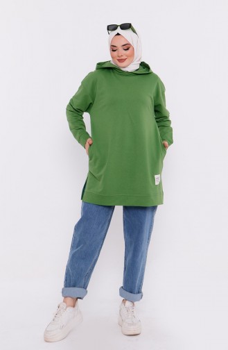 Kapüşonlu Sweatshirt 3027-08 Fıstık Yeşili