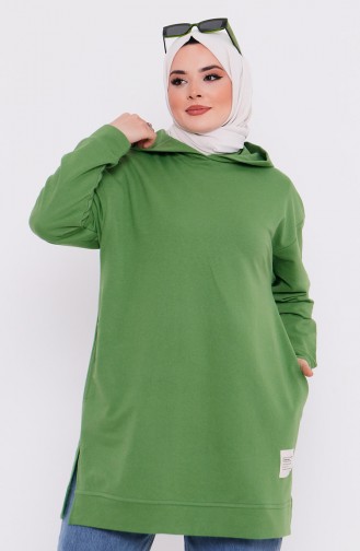 Kapüşonlu Sweatshirt 3027-08 Fıstık Yeşili