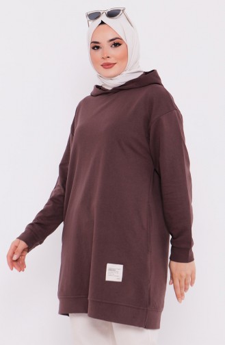 Kapüşonlu Sweatshirt 3027-01 Kahverengi