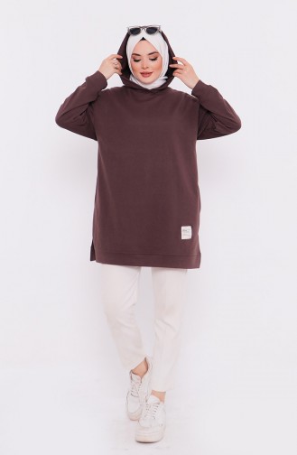 Kapüşonlu Sweatshirt 3027-01 Kahverengi