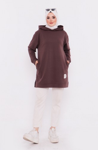 Kapüşonlu Sweatshirt 3027-01 Kahverengi