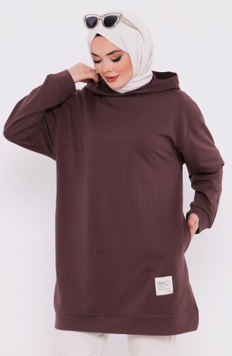 Kapüşonlu Sweatshirt 3027-01 Kahverengi
