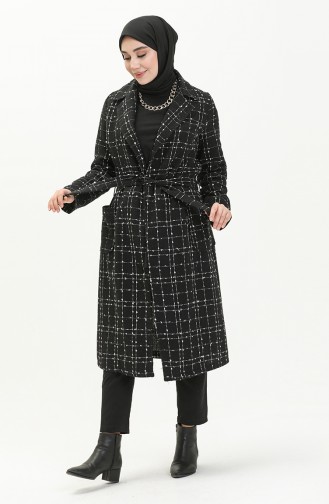 Tweed Cape mit Gürtel 6036A-02 Schwarz 6036A-02