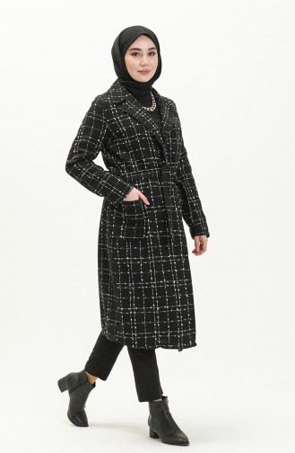 Tweed Cape mit Gürtel 6036A-02 Schwarz 6036A-02