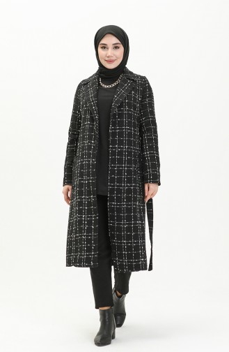 Tweed Cape mit Gürtel 6036A-02 Schwarz 6036A-02