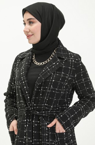 Tweed Cape mit Gürtel 6036A-02 Schwarz 6036A-02