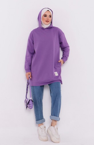 Kapüşonlu Sweatshirt 3027-06 Leylak Rengi