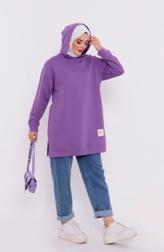 Kapüşonlu Sweatshirt 3027-06 Leylak Rengi