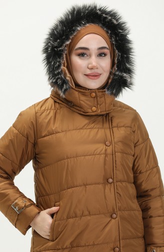 Manteau Matelassé à Capuche 6002-02 Tabac 6002-02