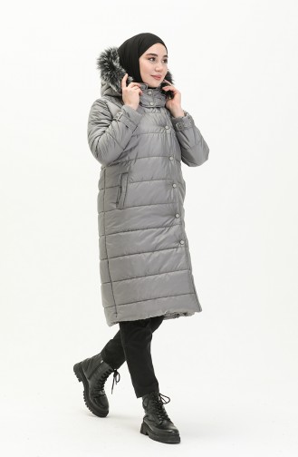 Manteau Matelassé à Capuche 6002-04 Gris 6002-04