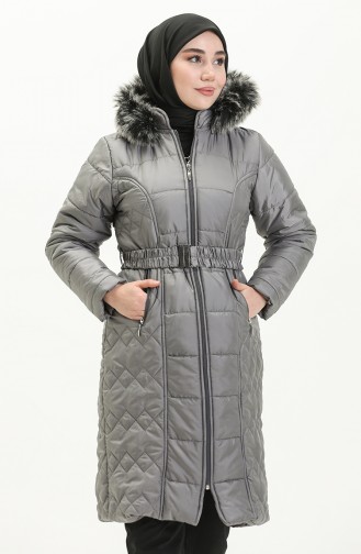 Manteau Matelassé à Ceinture 6003-01 Gris 6003-01