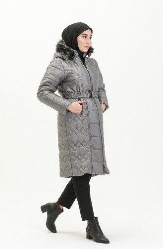 Manteau Matelassé à Ceinture 6003-01 Gris 6003-01