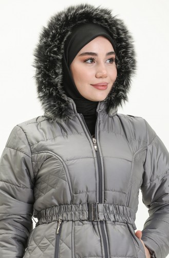 Manteau Matelassé à Ceinture 6003-01 Gris 6003-01